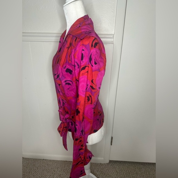 Finley Pink Long Sleeve Wrap Blouse with Tie Front size S - Picture 3 of 9